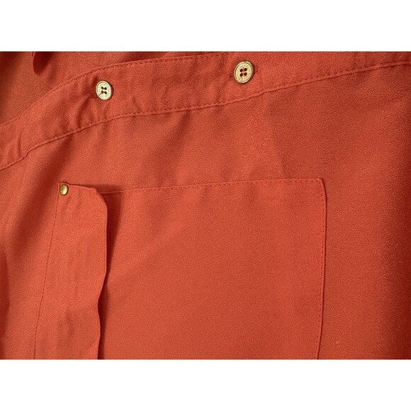 Calvin Klein Women’s Roll Tab Sleeve Blouse Orange Large Gold Buttons Pockets - Picture 5 of 7
